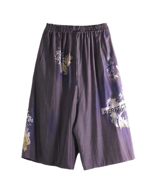 Y's Yohji Yamamoto Purple Floral-Print Drawstring-Waist Trousers