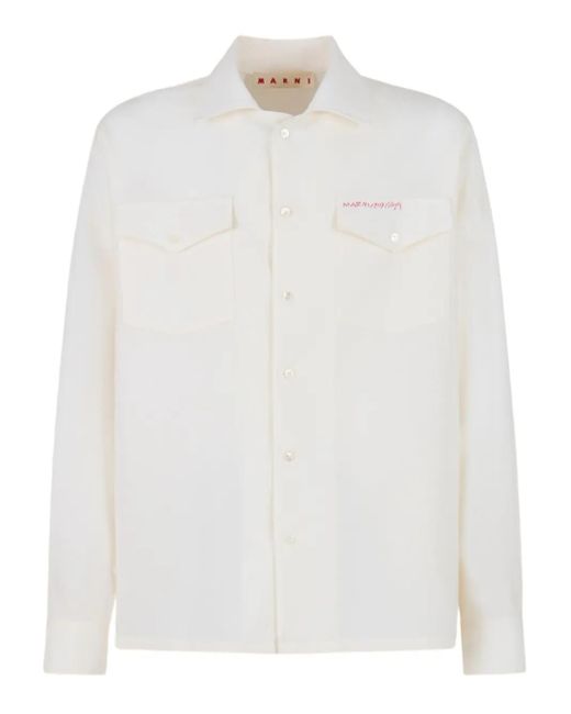 メンズ Marni パッチポケット シャツ White