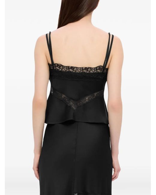 MSGM Black Lace V-Neck Tank Top