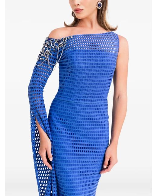 Gemy Maalouf Blue Crochet Maxi Dress