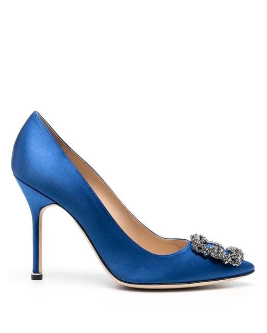 Manolo Blahnik Blue Hangisi 105 Satin Pumps - Women's - Calf Leather/fabric