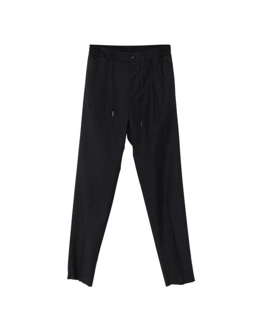 Tagliatore Black Drawstring-Waistband Pleated Trousers for men
