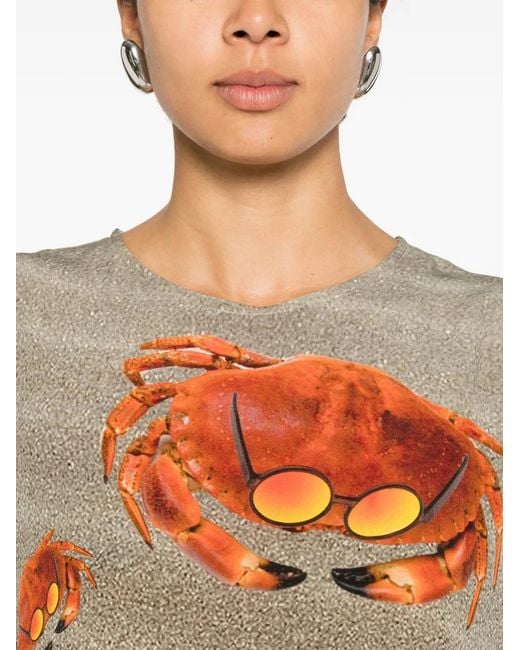 The Artistylist Orange Crab-Print Glitter-Finish Top