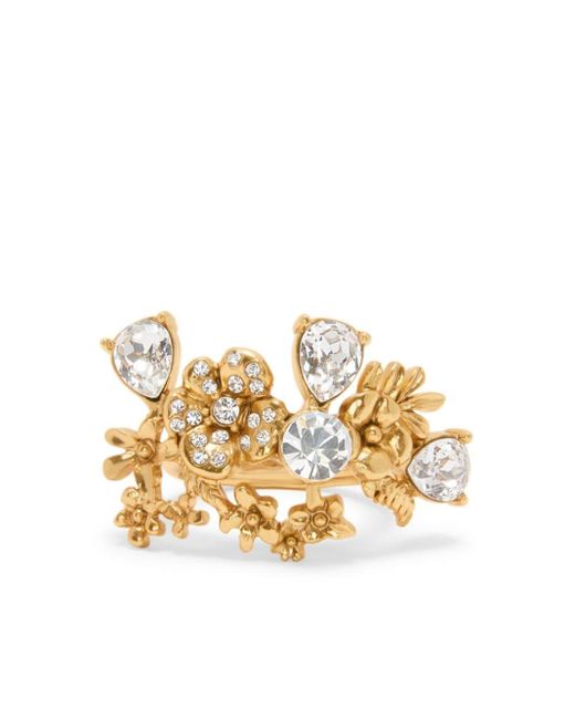Oscar de la Renta Metallic Flower Garden Crystal-embellished Ring