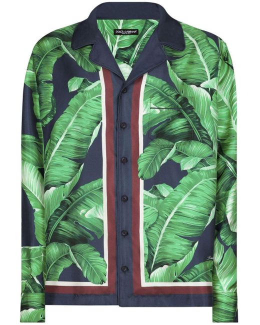 Dolce & Gabbana Overhemd Met Bladerprint in het Green voor heren
