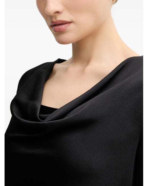 Joseph Ribkoff Black Cowl-Neck Fringed-Hem Blouse