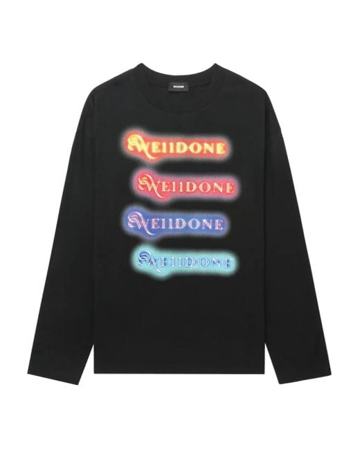 we11done Black Logo-Print Long-Sleeve Top
