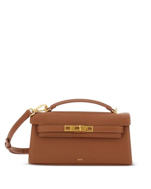 JW PEI Brown Small Noor Pebbled-Texture Turn-Lock Tote Bag