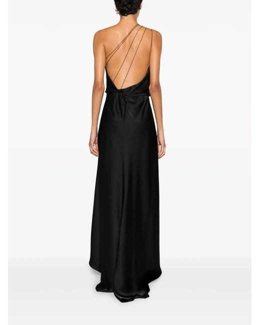 Philosophy Di Lorenzo Serafini Black One-Shoulder Backless Satin Maxi Dress
