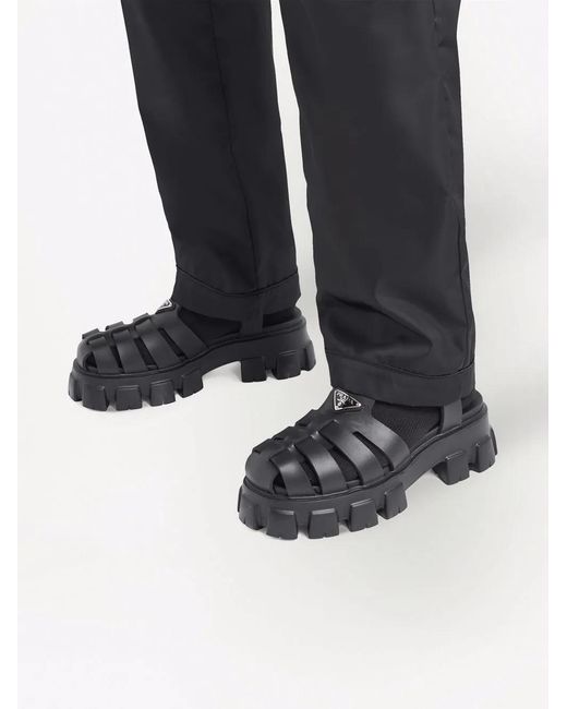 Prada Black Branded Rubber Sandals for men