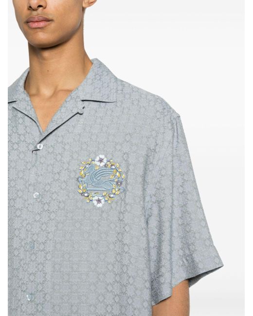 Etro Jacquard-Hemd mit Pegaso-Stickerei in Blue für Herren