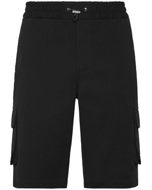 Philipp Plein Black Cotton Cargo Shorts for men