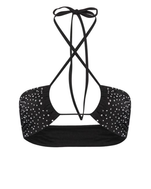 Forte_forte Black Rhinestone-Embellished Bikini Top
