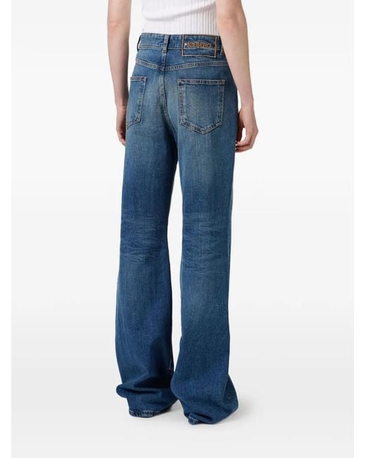 Iceberg Blue Logo-Patch Flared Jeans