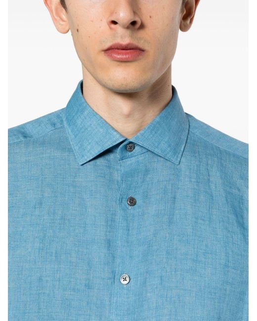 Zegna Leinenhemd mit Slub-Struktur in Blue für Herren