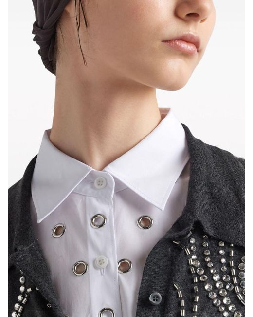 Chemise en coton à détails d'œillets Prada en coloris White
