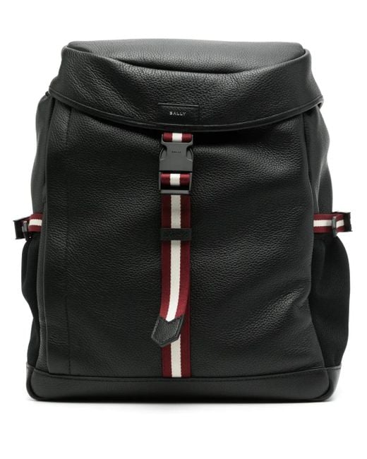 Bally Black Stripe-Detail Leather Backpack for men