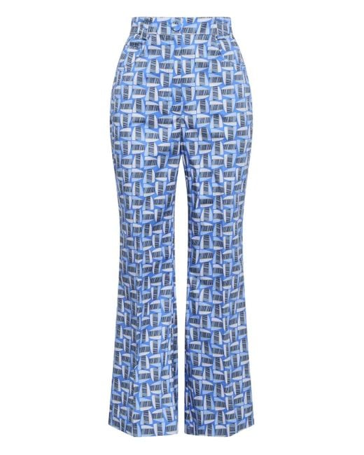 Maliparmi Blue Geometric-Print Flared Trousers