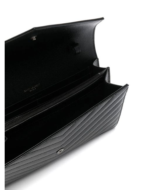 Saint Laurent Black Cassandre Leather Wallet On Chain