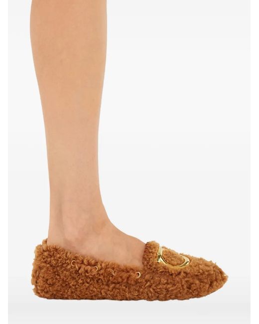 Ferragamo Brown Gancini Shearling Loafers