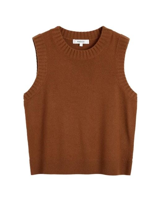 Chinti & Parker Brown Ribbed-Trim Sleeveless Sweater