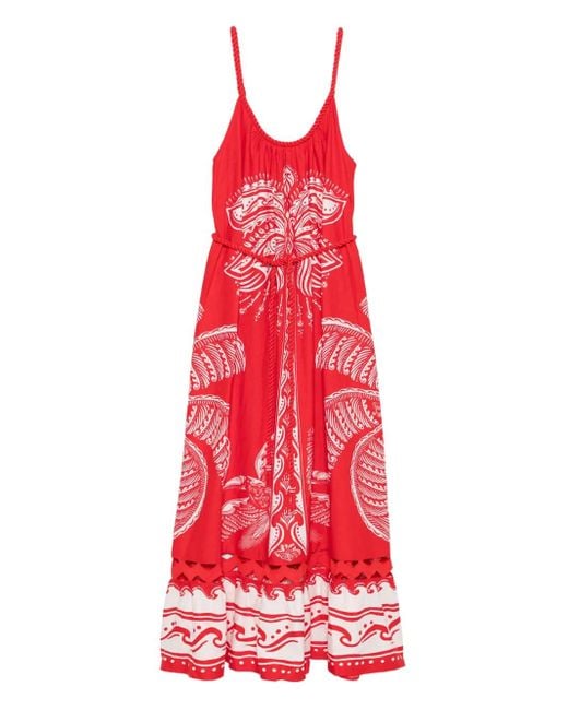Farm Rio Red Majestic Coconut Tree Maxi Dress