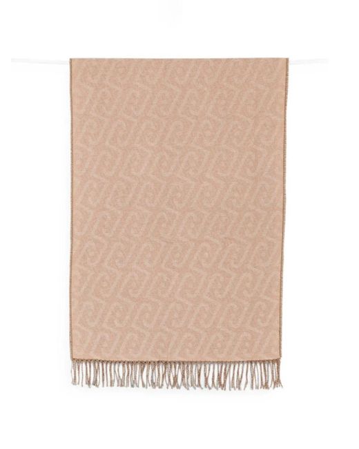 Liu Jo Natural Monogram-Pattern Fringed Scarf