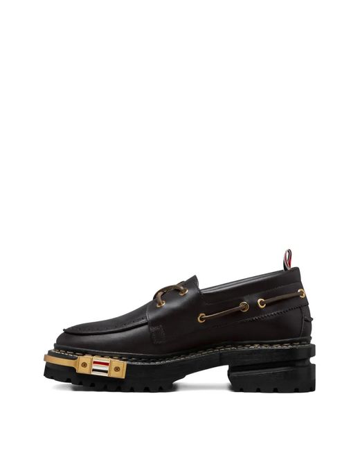 Thom Browne Black Vitello Calf Hiking Leather Sole Boat Shoes
