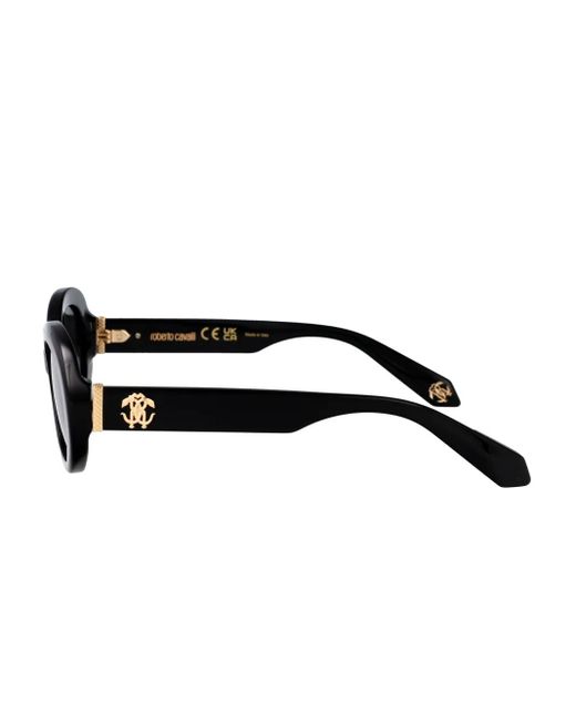 Gafas de sol con montura oval y logo Roberto Cavalli de color Black
