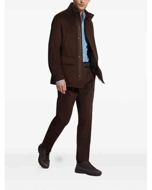 Zegna Brown Cashmere High-Neck Jacket for men