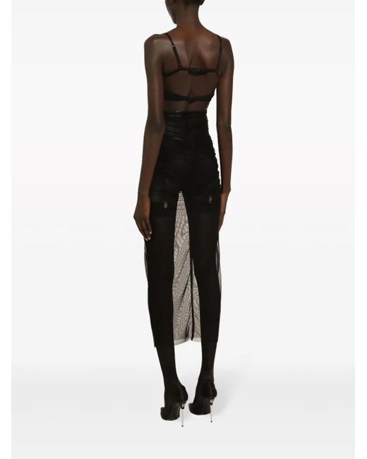 Dolce & Gabbana Black Bustier-Style Sheer Midi Dress