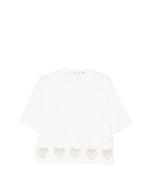 Alice + Olivia White Evan Crystal Hearts Cut-Out T-Shirt