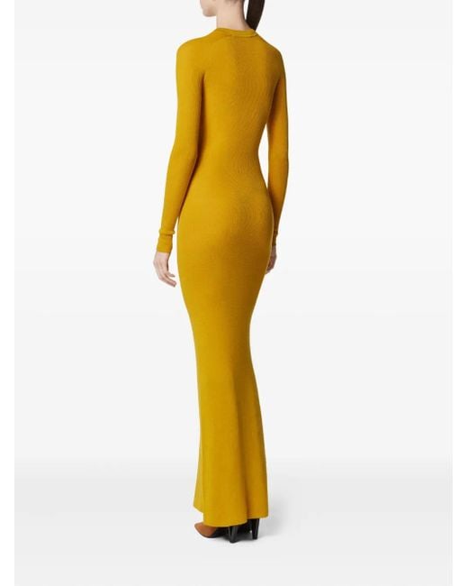 Versace Yellow Long-Sleeve Ribbed-Knit Dress