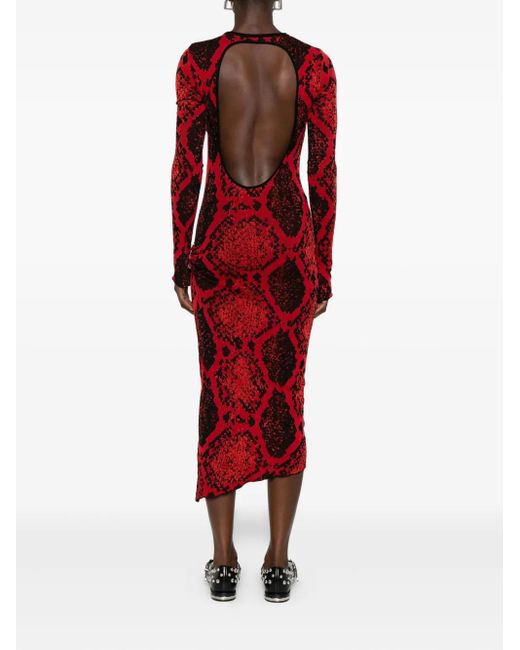 Vestido midi con motivo de piel de serpiente The Attico de color Red