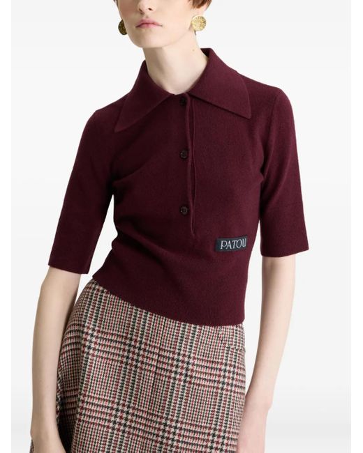 Patou Red Logo-Patch Polo Top
