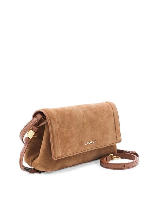Coccinelle Brown Mini Thess Suede Leather Shoulder Bag
