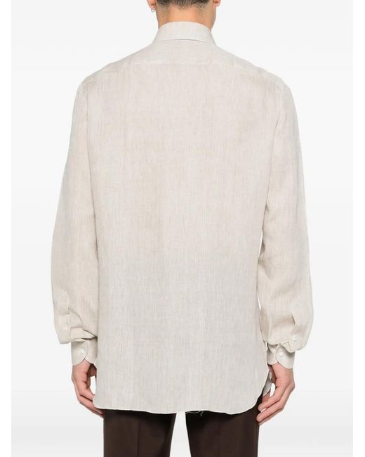 Isaia White Buttoned Long-Sleeve Shirt for men