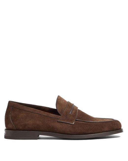 Zegna Brown Suede Penny Loafers for men