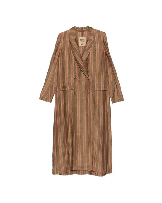 Uma Wang Brown Camelot Striped Double-Breasted Coat