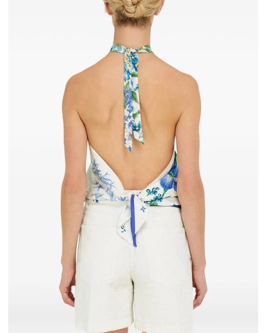 Ferragamo Blue Spring-Print Foulard Top
