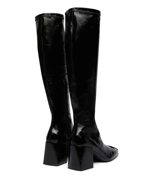 Courreges Black High-Shine Calf Leather Knee-High Boots