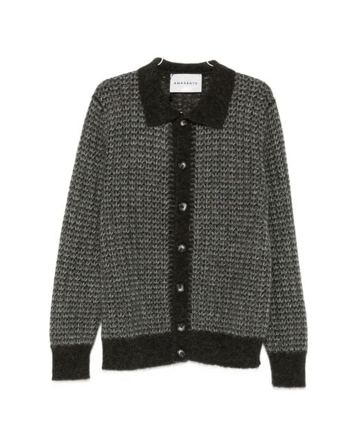 Amaranto Gray Patterned-Knit Cardigan for men