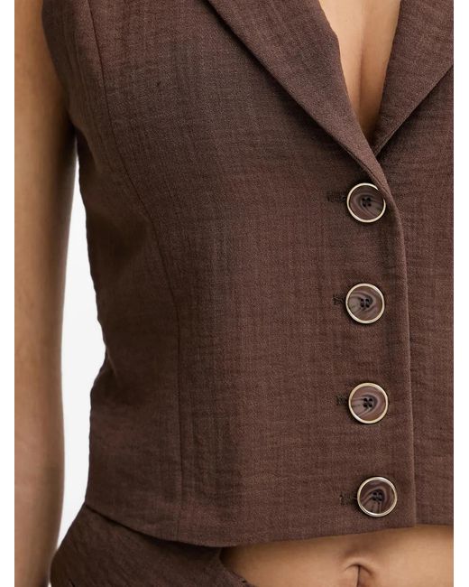 SIMONA CORSELLINI Brown Peaked-Lapel Button-Up Vest