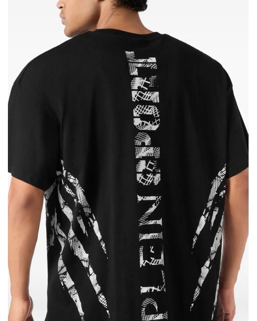 Philipp Plein Black Claw-Print Cotton T-Shirt for men