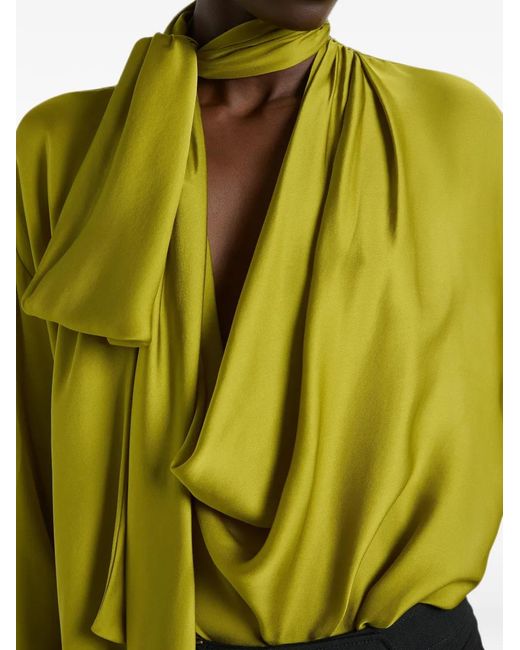 Balmain Yellow Draped Silk Chiffon Blouse