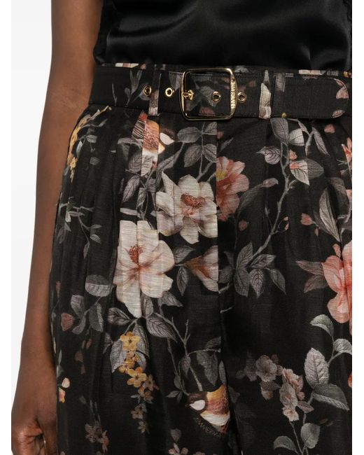 Zimmermann White Carousel Floral-Print Wide-Leg Trousers