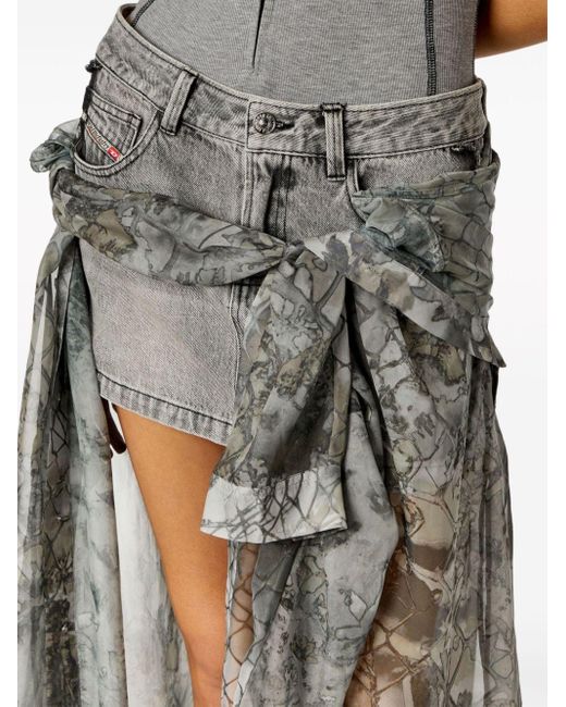 DIESEL Gray O-jeany Drape-effect Low-rise Denim Mini Skirt Eur 4/ 9 Uk Women