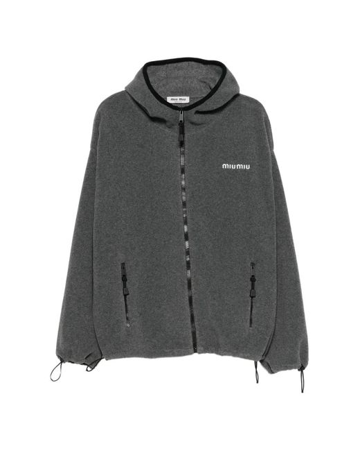 Miu Miu Gray Logo-Appliqué Cropped Hoodie