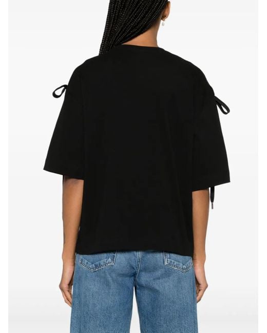 Pinko Black Lace-Up Cotton T-Shirt