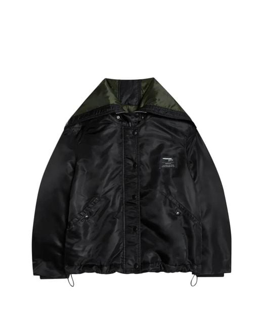 HOMMEGIRLS Black Zipped-Hood Logo-Patch Bomber Jacket